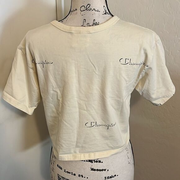 Champion Cream Color Logo Print Design Cropped Top Casual Contemporary Boho - Picture 3 of 8